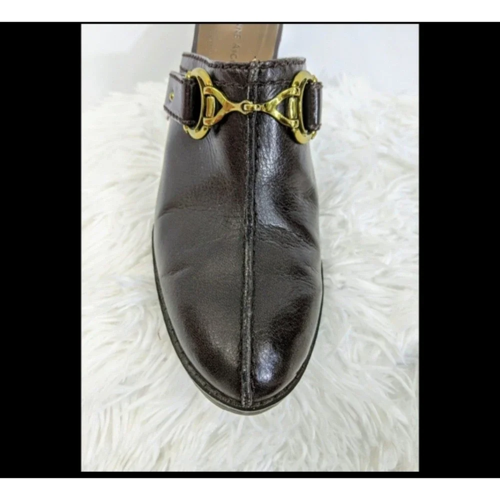 Womens Mule Heel Etienne Aigner Shoe Leather Open Clog Chunky Heel Size 7 1/2 - Picture 3 of 6